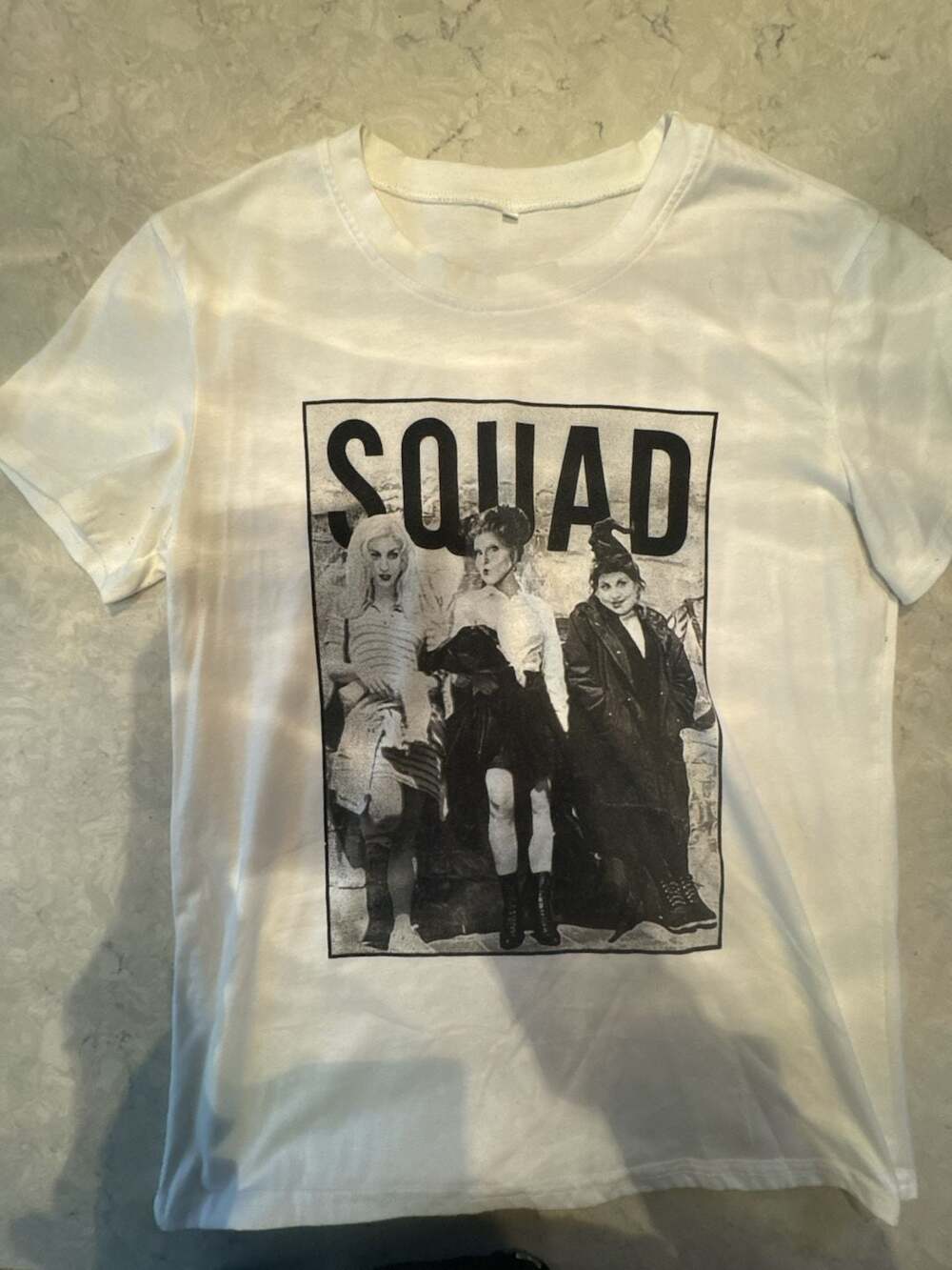 Hocus Pocus White Graphic T-Shirt, Small, featuring the Sanderson Sisters Squad